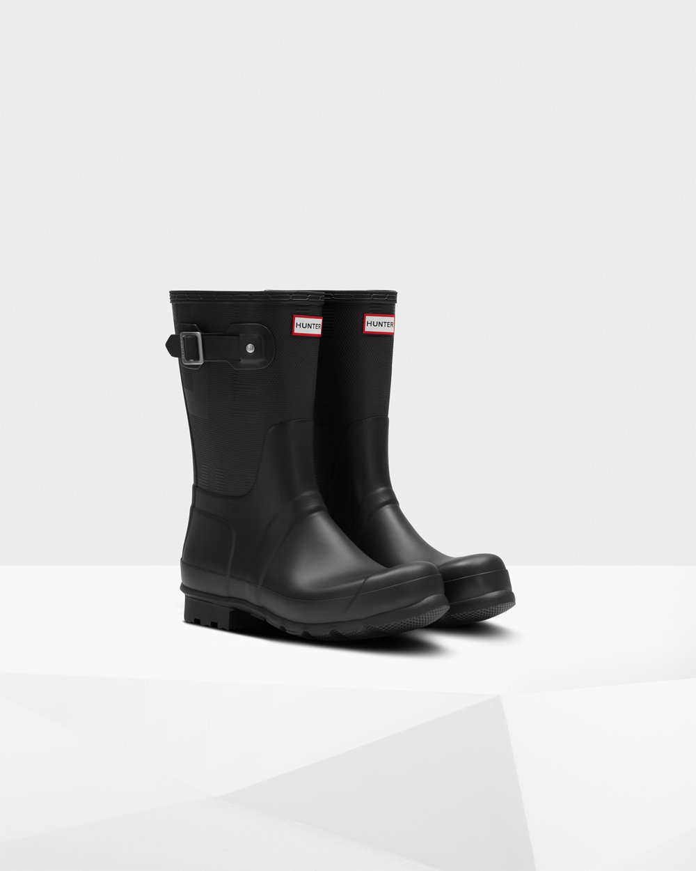 Mens Short Rain Boots - Hunter Original Exploded Logo Texture (76MATPGJL) - Black